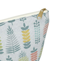 Stamped Leaves Accessory Pouch w T-bottom in Aqua